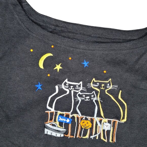 Onque Casuals Black Embroidered beaded Cats Halloween Long Sleeve Shirt Size XL - Picture 5 of 7